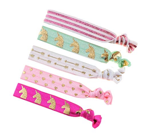 Book Cover DDazzling Girls Unicorn Hair Ties Elastic Hair Ties Party Favors (Rose Pink White Green)
