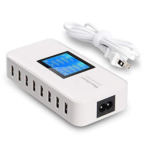 Book Cover Multiple USB Charger, 60W/12A 8-Port Desktop Charger Charging Station Multi Port Travel Fast Wall Charger Hub LCD Smart Phones, Tablet More (White)