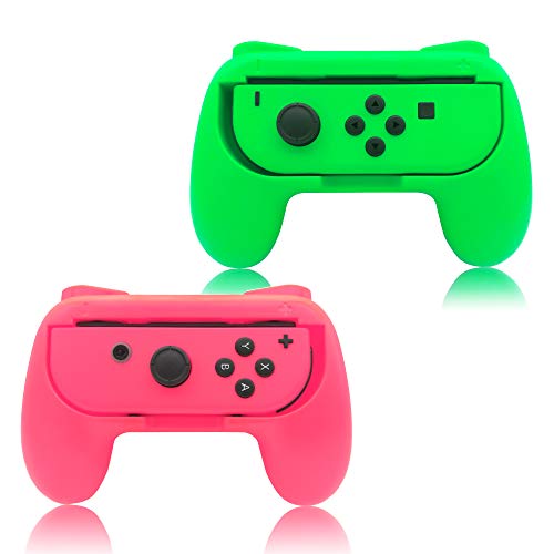 Book Cover FYOUNG Controller Grip for JoyCon Compatible with Nintendo Switch & Switch OLED Model, Comfort JoyCon Holder Accessories (2 Pack) - Pink/Green