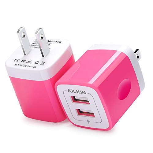 Book Cover USB Wall Charger, Charger Adapter, Ailkin 2-Pack 2.1Amp Dual Port Quick Charger Plug Cube Replacement for iPhone 7/6S/6S Plus/6 Plus/6/5S/5, Samsung Galaxy S7/S6/S5 Edge, LG, HTC, Huawei, Moto, Kindle