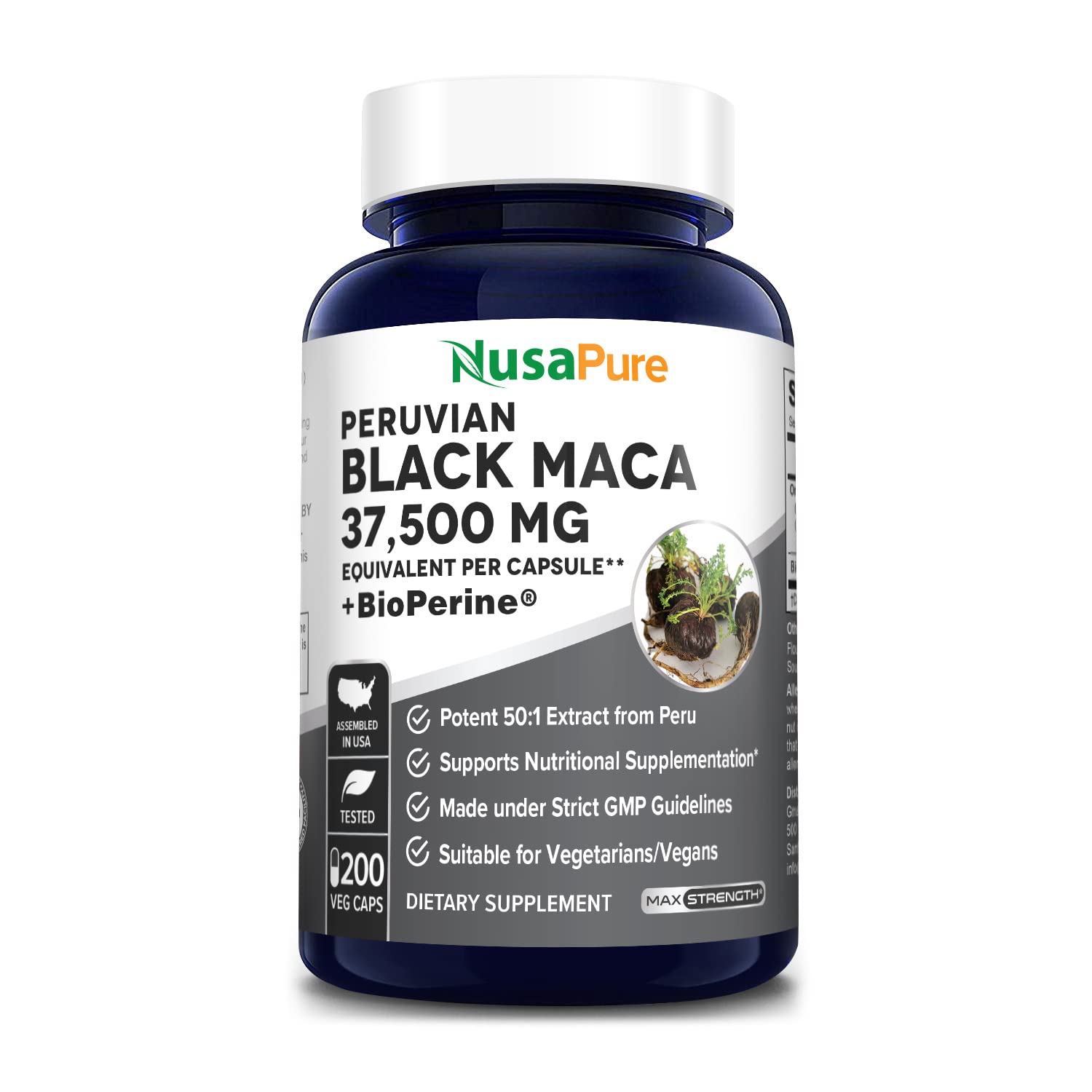 Book Cover NusaPure Black Maca Root 37,500mg per caps (50:1 Extract) 200 Veggie Capsules (Vegan, Non-GMO, Gluten-Free)