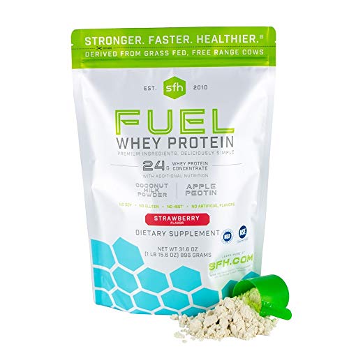 Book Cover Fuel Whey Protein Powder by SFH | Great Tasting Grass Fed Whey | MCTs & Fiber for Energy | All Natural | Soy Free, Gluten Free, No RBST, No Artificial Flavors (Strawberry (1lb Bag))