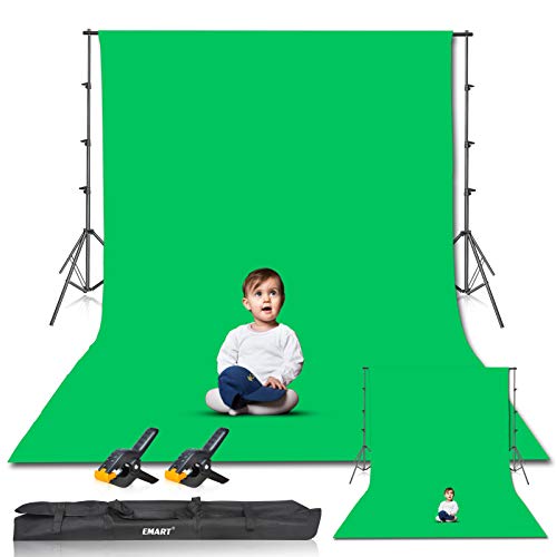 Book Cover EMART Photo Video Studio 8.5 x 10ft Green Screen Backdrop Stand Kit, Photography Background Support System with 10 x12ft 100% Cotton Muslin Chromakey Backdrop
