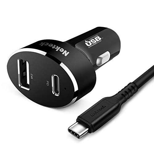 Book Cover Type C Car Charger, Nekteck USB Car Charger with 45W Power Delivery and 12W USB A Port Compatible with iPhone, iPad, MacBook, Galaxy, Google Pixel, 3.3ft USB C Cable Included, NOT Ideal for Note10+PPS