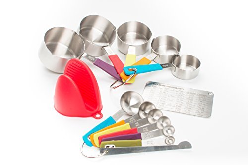 Book Cover My Legacy Kitchen Collection 13-Piece Measuring Cups & Spoon Set - Stainless Steel Baking Measurement Utensils With Nonslip Silicone Handles - Weigh Liquid & Dry Ingredients - Oven Mitt Included