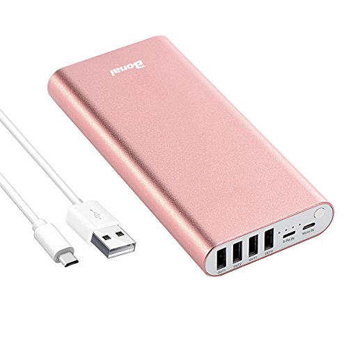 Book Cover Portable Charger, BONAI 20000mAh Power Bank, Aluminum Polymer External Battery Pack, 4.0A Max Input 4-Port Output Compatible with iPhone Charger X XS Max XR 8 7 6s plus Galaxy S8 S7+ Note 8 -Rose Gold