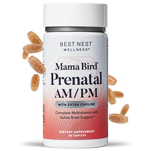 Book Cover Best Nest Wellness Mama Bird AM/PM Prenatal Vitamins, Methylfolate (Folic Acid), Methylated Prenatal with Choline, Natural Organic Herbal Blend, Twice Daily, 60 Ct