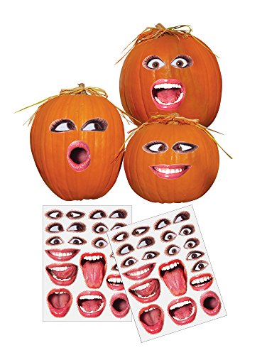 Book Cover Pumpkin Face Stickers Set of 2 Sheets - Easy Way to Decorate for Halloween, Create Your Own Face just by Sticking Them On, Set Includes Faces for 14 Pumpkins