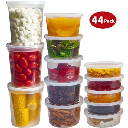 Book Cover DuraHome Food Storage Containers with Lids 8oz, 16oz, 32oz Freezer Deli Cups Combo Pack, 44 Sets BPA-Free Leakproof Round Clear Takeout Container Meal Prep Microwavable (44 Sets - Mixed sizes)