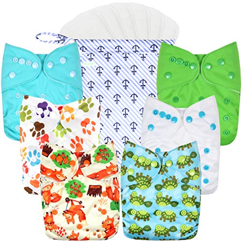 Book Cover Wegreeco Washable Reusable Baby Cloth Pocket Diapers 6 Pack + 6 Bamboo Inserts (with 1 Wet Bag,Neutral Prints)