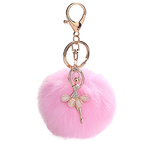 Book Cover Lisin key chain,8CM Cute Dancing Angel Keychain Pendant Women Key Ring Holder Pompoms Key Chains (Pink)