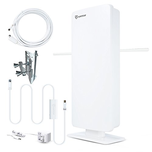 Book Cover Outdoor HDTV Antenna-Antop 400-BV Flat Panel Amplified Antenna with Noise-Free 4G Filter for VHF Enhanced, 70 Miles Multi-Directional Reception Range, 39ft Detachable Coaxial Cable, Waterproof