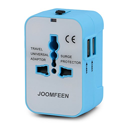 Book Cover Travel Adapter, JOOMFEEN Worldwide All in One Universal Power Converters Wall AC Power Plug Adapter Power Plug Wall Charger with Dual USB Charging Ports for USA EU UK AUS Cell Phone Laptop-Blue/White