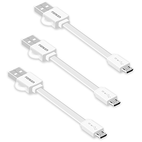 Book Cover [3-Pack] Short Micro USB Cable, FONKEN 4 inchs/10 cm Flat Noodle Cable Quick Charge USB 2.0 Charging and Data Sync Cables(White)