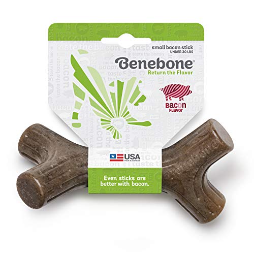 Book Cover Benebone Bacon Stick Durable Dog Stick Chew Toy, Made in USA, Real Bacon Flavor, Small