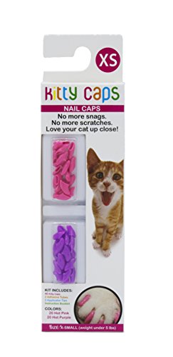 Book Cover Kitty Caps Nail Caps for Cats | Safe, Stylish & Humane Alternative to Declawing | Covers Cat Claws, Stops Snags and Scratches, X-Small (Under 5 lbs), Hot Purple & Hot Pink