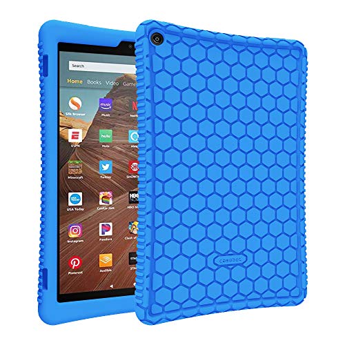 Book Cover Fintie Silicone Case for Amazon Fire HD 10 (Compatible with 7th and 9th Generations, 2017 and 2019 Releases) - [Honey Comb Series] [Kids Friendly] Light Weight Shock Proof Back Cover, Blue