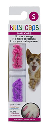 Book Cover Kitty Caps Nail Caps for Cats | Safe, Stylish & Humane Alternative to Declawing | Covers Cat Claws, Stops Snags and Scratches, Small (6-8 lbs), Hot Purple & Hot Pink