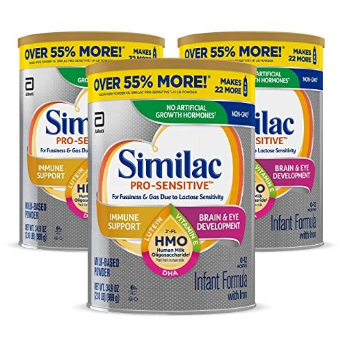 Book Cover Similac Pro-Sensitive Non-GMO Infant Formula with Iron, with 2'-FL HMO, For Immune Support, Baby Formula, Powder, 34.9 oz, 3 Count (One Month Supply)