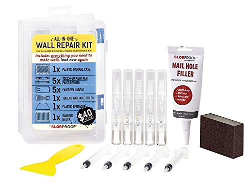 Book Cover Slobproof Wall Repair Patch Kit | Touch-Up Paint Pens that Fill with Any Paint for Color-Matched Touch Ups to Scuffed Walls Plus Putty Knife, Spackle & Sanding Block for Wall Patch, 5-Pack Kit