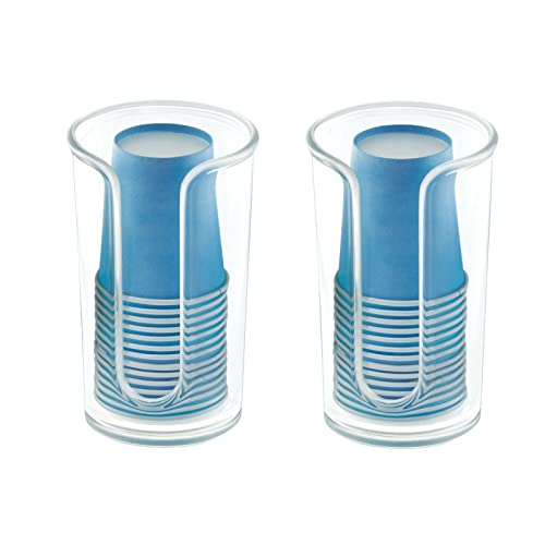 Book Cover mDesign Modern Plastic Compact Small Disposable Paper Cup Dispenser - Storage Holder for Rinsing Cups on Bathroom Vanity Countertops, Cups Included - 2 Pack - Clear
