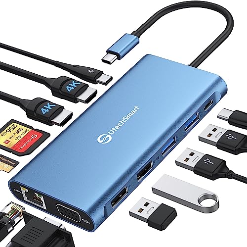 Book Cover UtechSmart USB C Docking Station Triple Monitor - Universal Laptop Docking Station 12 in 1 for Thunderbolt 3/4, USB C Dock with USB 3.0 and 4K HDMI for MacBook Pro/Air/M1/M2 & Windows