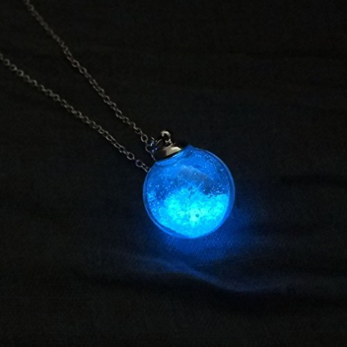 Book Cover UNKE Glow in The Dark Luminous Dandelion Glass Globe Pendant Necklace,Blue&Green