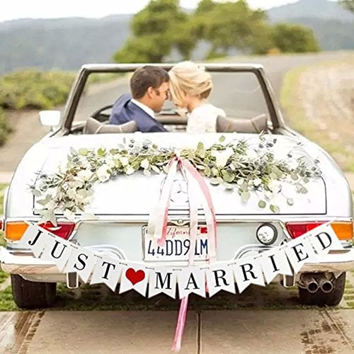 Book Cover JUST MARRIED Wedding Banner Set, Wedding Decorations for Reception, Bridal Shower and Engagement Photo Prop,Car Decorations