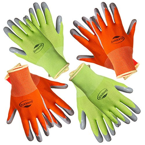 Book Cover Working Gloves for Women (4 pairs) Medium Size. Comfortable Gardening Gloves. Breathable Nylon coated with nitrile