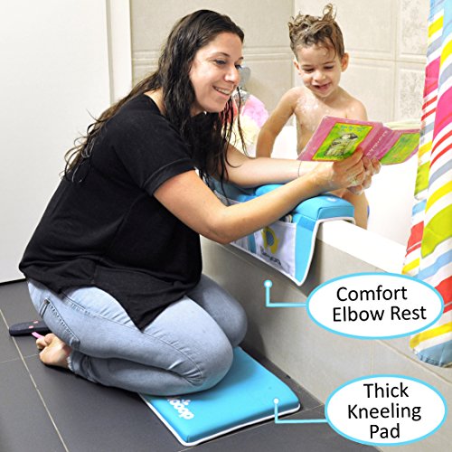 Book Cover Bath Kneeler with Elbow Rest Pad Set (2-Piece), X-Long, Thick, Knee Cushioned Bathtub Support, Non-Slip Bottom, 4 Caddy Pockets, Blooop Bath Kneeling Pad