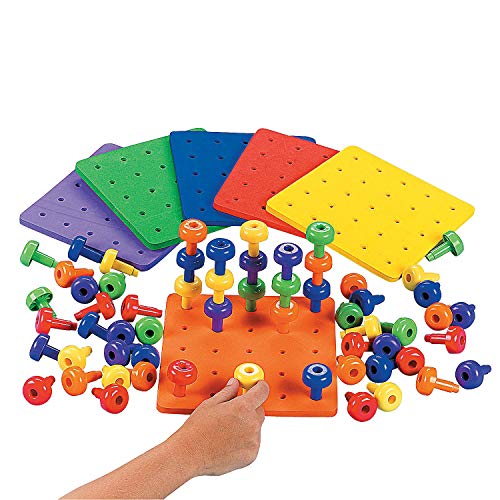 Book Cover Fun Express Stack It High! Pegs and Foam Peg Board - 186 Pieces - Educational and Learning Activities for Kids