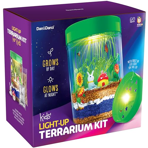 Book Cover Mini Explorer Light-up Terrarium Kit for Kids with LED Light on Lid | Create Your Own Customized Mini Garden in a Jar That Glows at Night | Great Science Kits Gifts for Children | Kids Toys