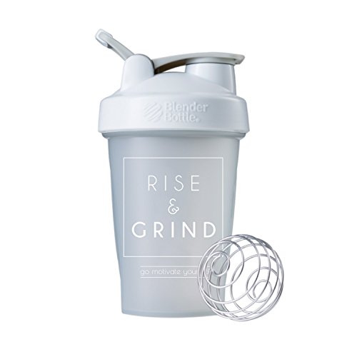 Book Cover Rise & Grind on BlenderBottle Brand Classic Shaker Cup, 20oz Capacity, Includes BlenderBall Whisk (Pebble - 20oz)