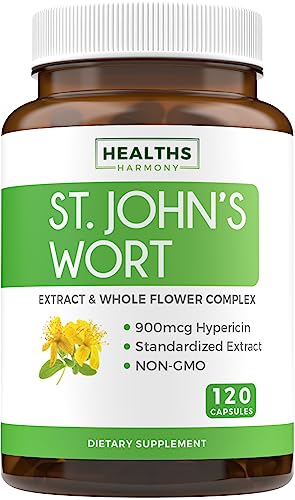 Book Cover Healths Harmony St. John's Wort - 120 Capsules (Non-GMO) Powerful 900mcg Hypericin - St Johns Wort Herb Extract - No Oil, Pills, or Tincture - 500mg Per Capsule Supplement