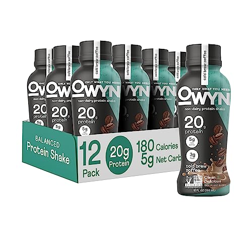 Book Cover Owyn 100% Vegan Plant-Based Protein Shake, Cold Brew Coffee, 12 Pack, with 20g Plant Protein, Omega-3, Prebiotic Supplements, Superfoods Greens Blend, Gluten-Free, Soy-Free, Non-GMO