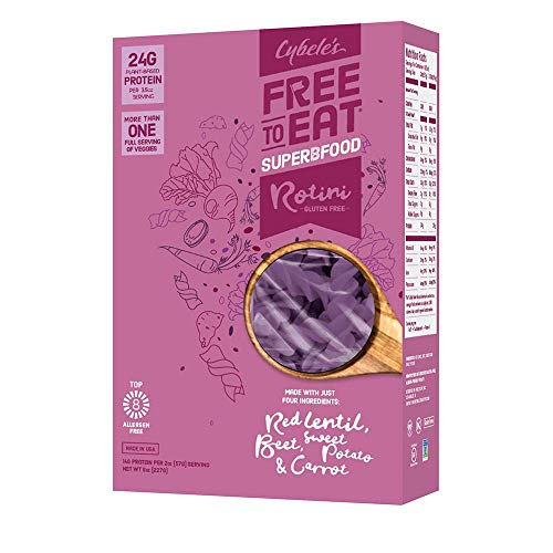 Book Cover Cybele's Free To Eat Gluten-Free & Grain-Free Pasta, Superfood Purple, Rotini, High In Plant-Based Protein, Dairy Free, Nut Free, Soy Free, Allergen Free, Non-GMO, Vegan, 8oz Box (Pack of 1)