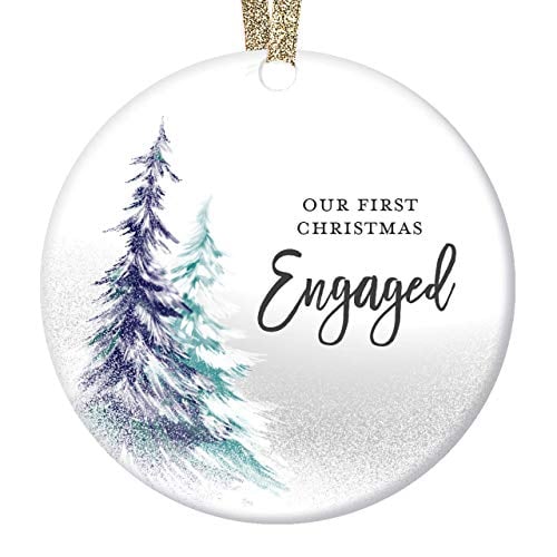 Book Cover DIGIBUDDHA 1st Christmas Engaged Ornament Engagement Party Gifts for Couple, First Xmas as Fiance Fiancee Man Woman Gay Present Ceramic Keepsake 3