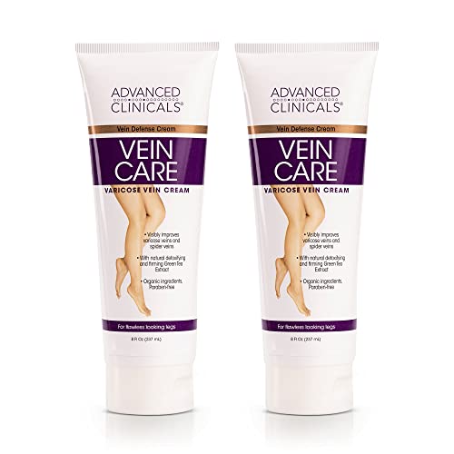 Book Cover Advanced Clinicals Vein Care Leg Cream For Varicose Veins & Spider Veins, Collagen & Arnica Skin Care Therapy Firming Vein Lotion Helps Visibly Diminish Varicose Vein For Legs, Body, & Arms, 2-Pack