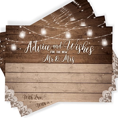 Book Cover 50 Rustic Wedding Advice Cards and Well Wishes for The Bride and Groom, Guest Book Alternative, Bridal Shower Games