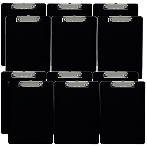 Book Cover Trade Quest Plastic Clipboard Opaque Color Letter Size Low Profile Clip (Pack of 12) (Black)