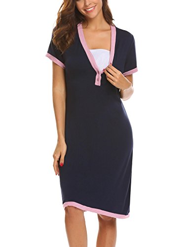 Book Cover Ekouaer Women's Maternity Dress Short Sleeve Nursing Nightgown for Breastfeeding Sleepwear S-XXL