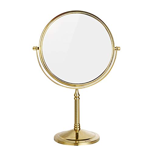 Book Cover DOWRY 8-Inch Tabletop Two-Sided Swivel Vanity Mirror with 10x Magnification Gold Finish 2202J(10x)