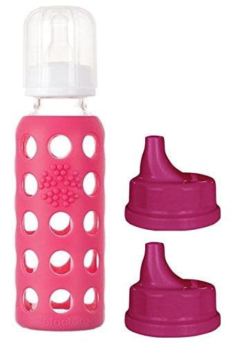 Book Cover Lifefactory Glass Baby Bottle 9oz and 2 Transitioning Sippy Caps (Raspberry)