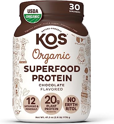 Book Cover KOS Organic Plant Based Protein Powder - Raw Organic Vegan Protein Blend, 2.6 Pound, 30 Servings (Chocolate)
