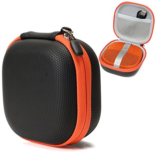 Book Cover Bose SoundLink Micro Bluetooth speaker Protective Case by CaseSack, mesh pocket for Cable and other accessories, Elastic Strap to secure the speaker (Black with Orange Zipper)