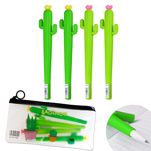 Book Cover 4 Pack Gel Ink Black Pens For Student And Office With Cactus Shaped Rollerball Pens