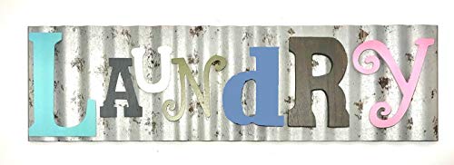 Book Cover Generic Laundry Galvanized Metal Colorful Wooden Letters Wall Decor Laundry Room Wash Room Sign Rustic and Unique,Pink