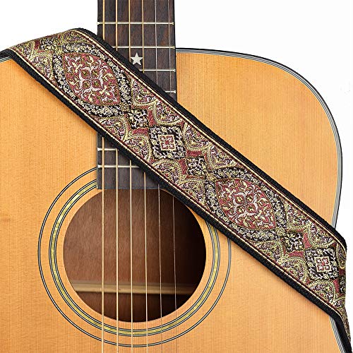 Book Cover CLOUDMUSIC Guitar Strap Jacquard Weave Strap With Leather Ends Vintage Classical Pattern Design Guitar Picks Free (Flower Design 1)