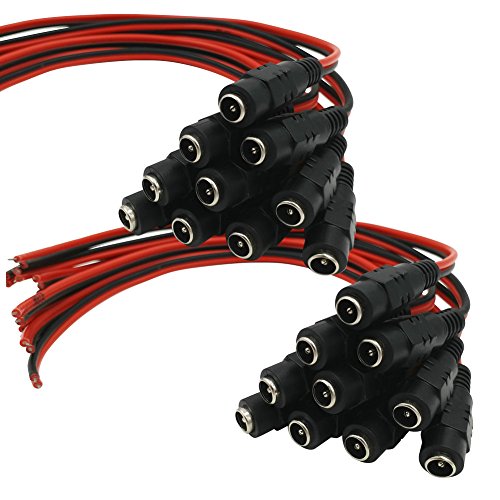 Book Cover AimHD 20 Pack Female Power Pigtail DC 5.5mm x 2.1mm Connectors Upgraded AWG for CCTV Surveillance Security Camera System and Led Strips Transformer Connection