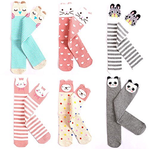 Book Cover EIAY Shop Kids Cotton Socks Knee High Stockings Cute Cartoon Animals for 3-8 Year Olds 6 Pack